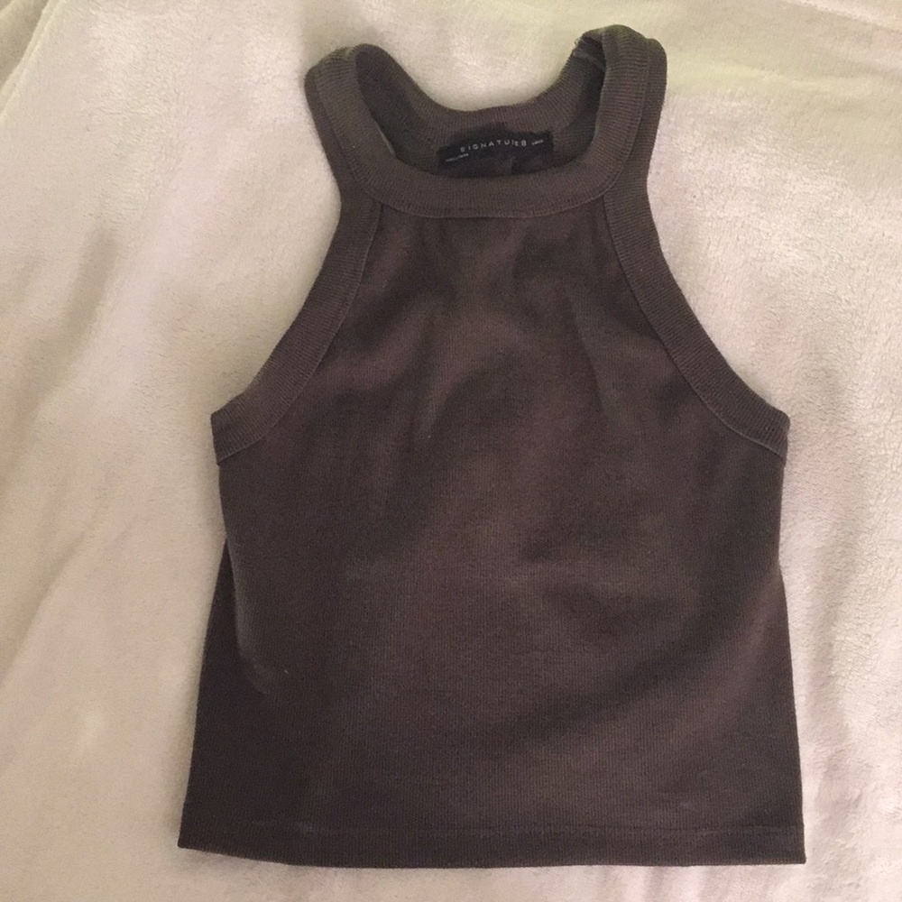 High neck charcoal grey semi-cropped top